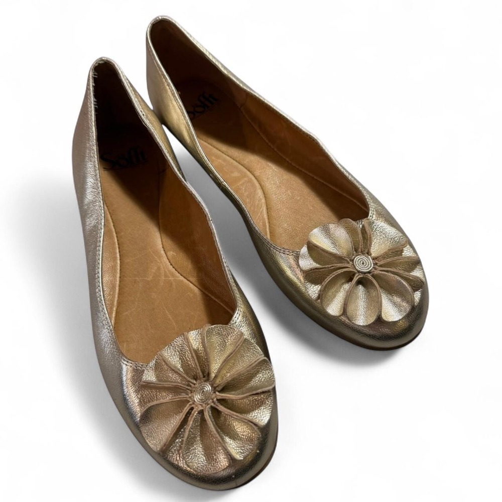 Sofft Whimsy Gold Metallic Flower Ballet Flats Women 9 Leather Indie Y2K 1055259